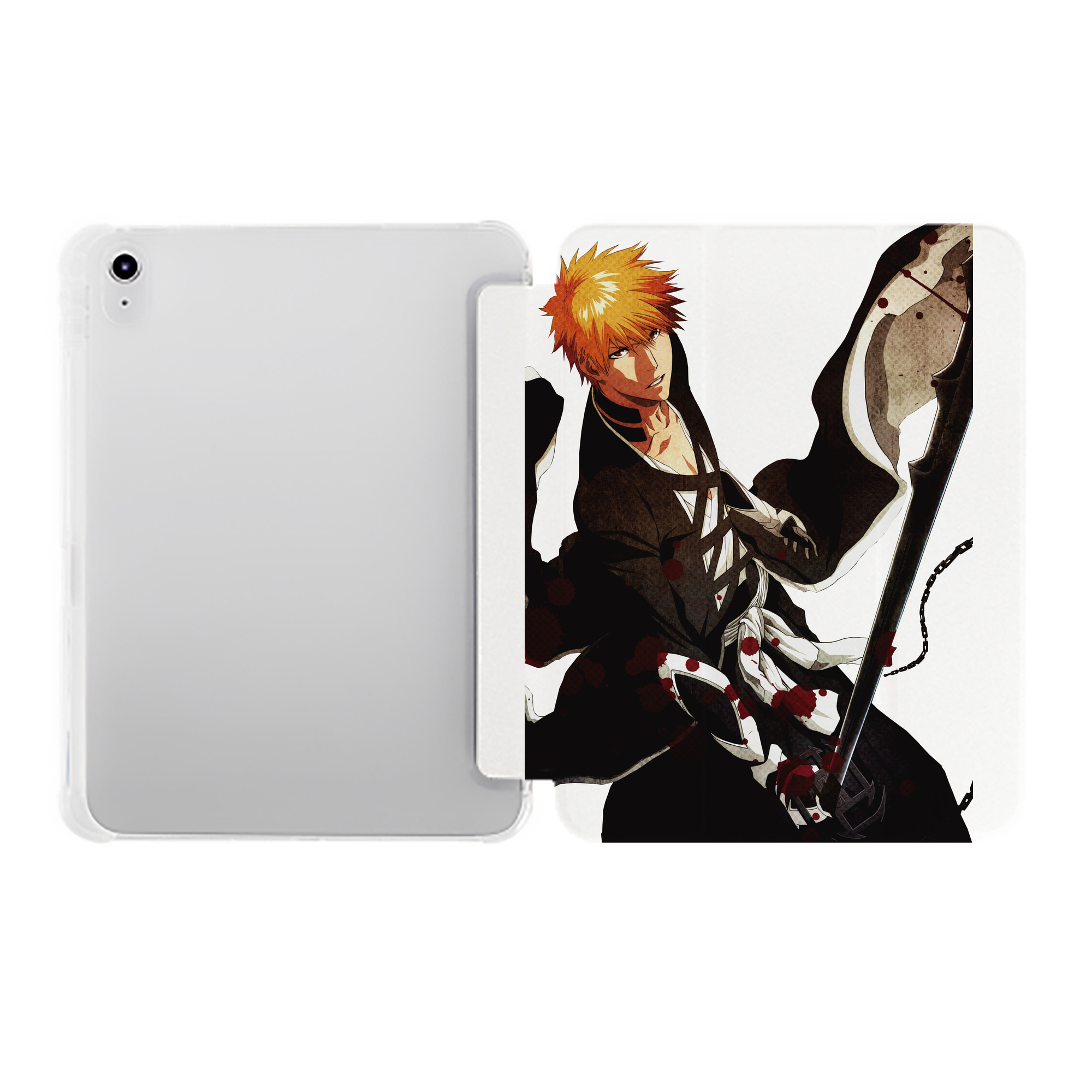 （画像用） ブリーチ 黒崎一護（くろさき いちご）BLEACH Kurosaki Ichigo IPad ケース ペン収納付き 三つ折りスタンド PUレザー×シリコン 対応機種9.5/10.5/10.9インチ
